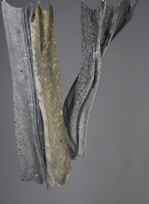 2 samples blowing in the wind. Patterns in the sand, and a sparkling ocean horizon prints, enhanced with beading