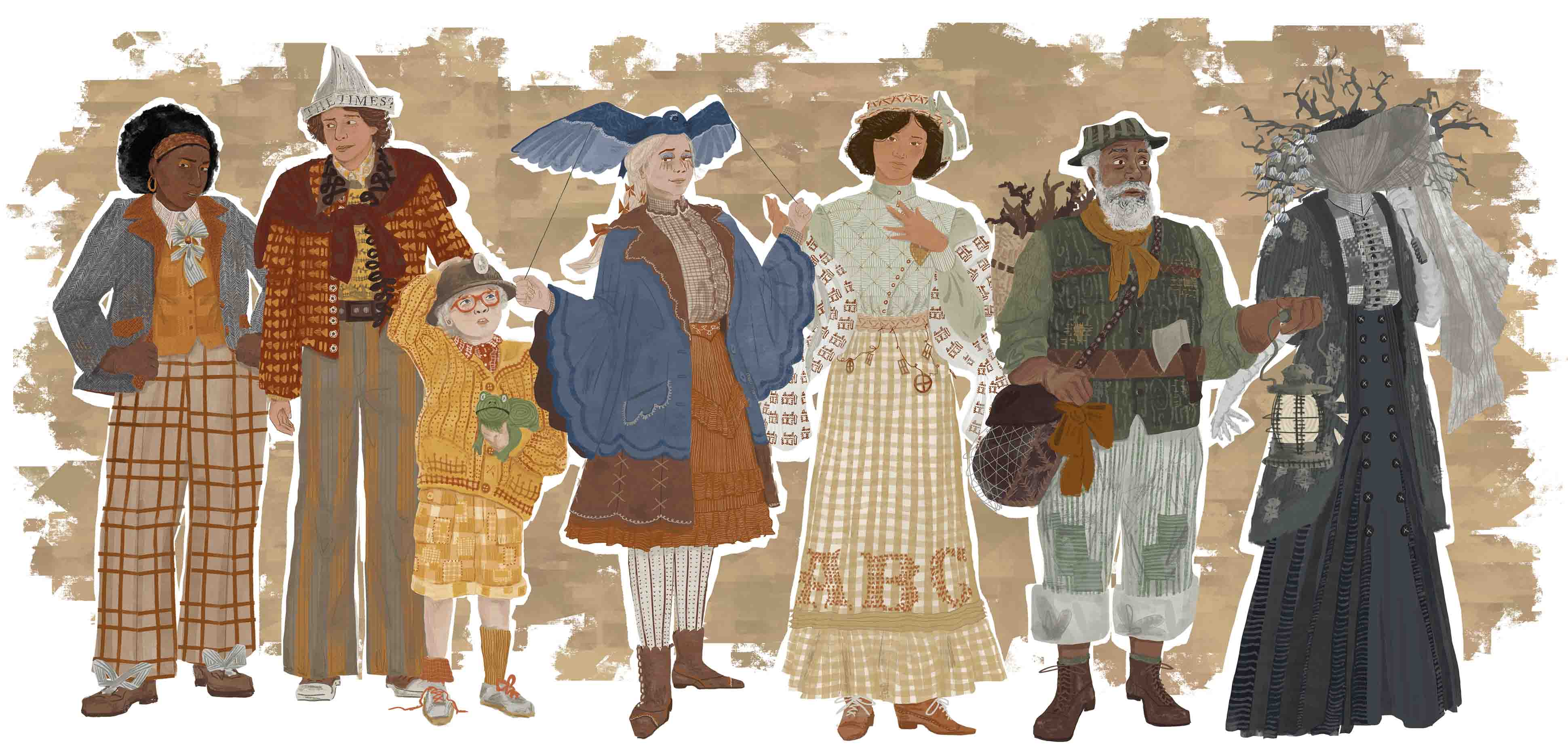 Set of seven costume designs for 'Over The Garden Wall'.