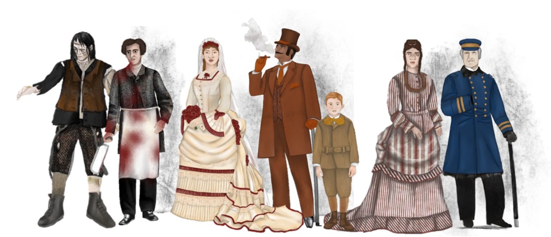 Character illustrations for Frankenstein