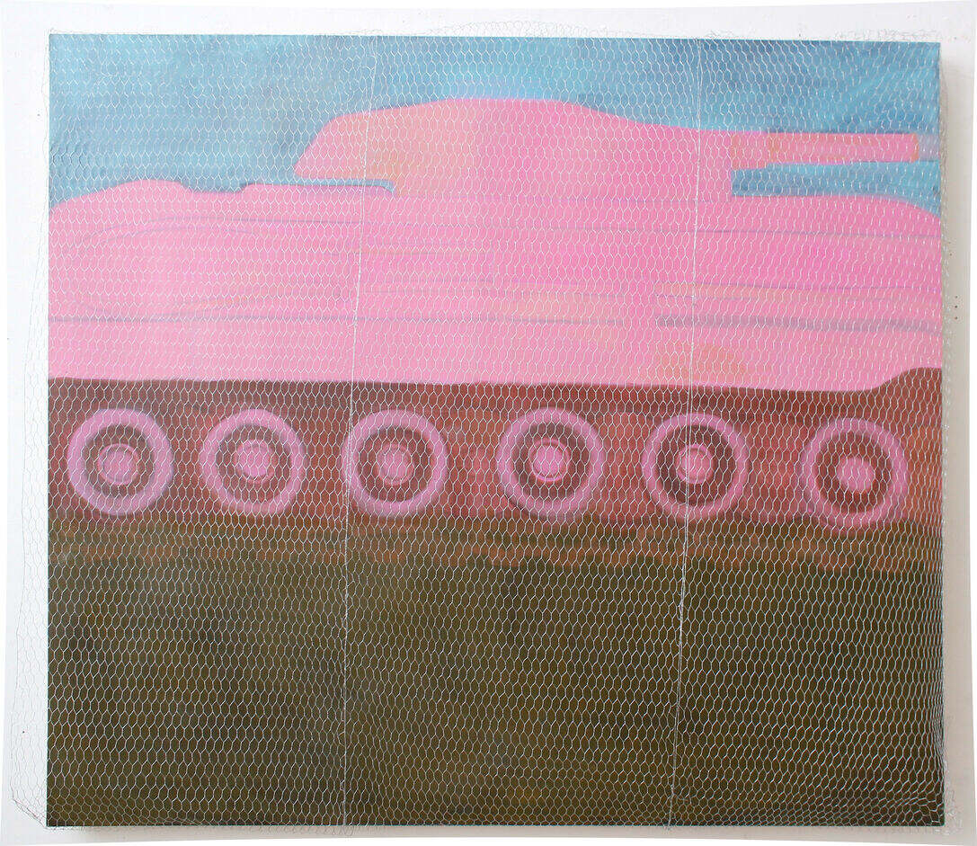 Tank 2, Oil on Canvas, Chickenwire Cage, 150cm x 170cm, 2025.