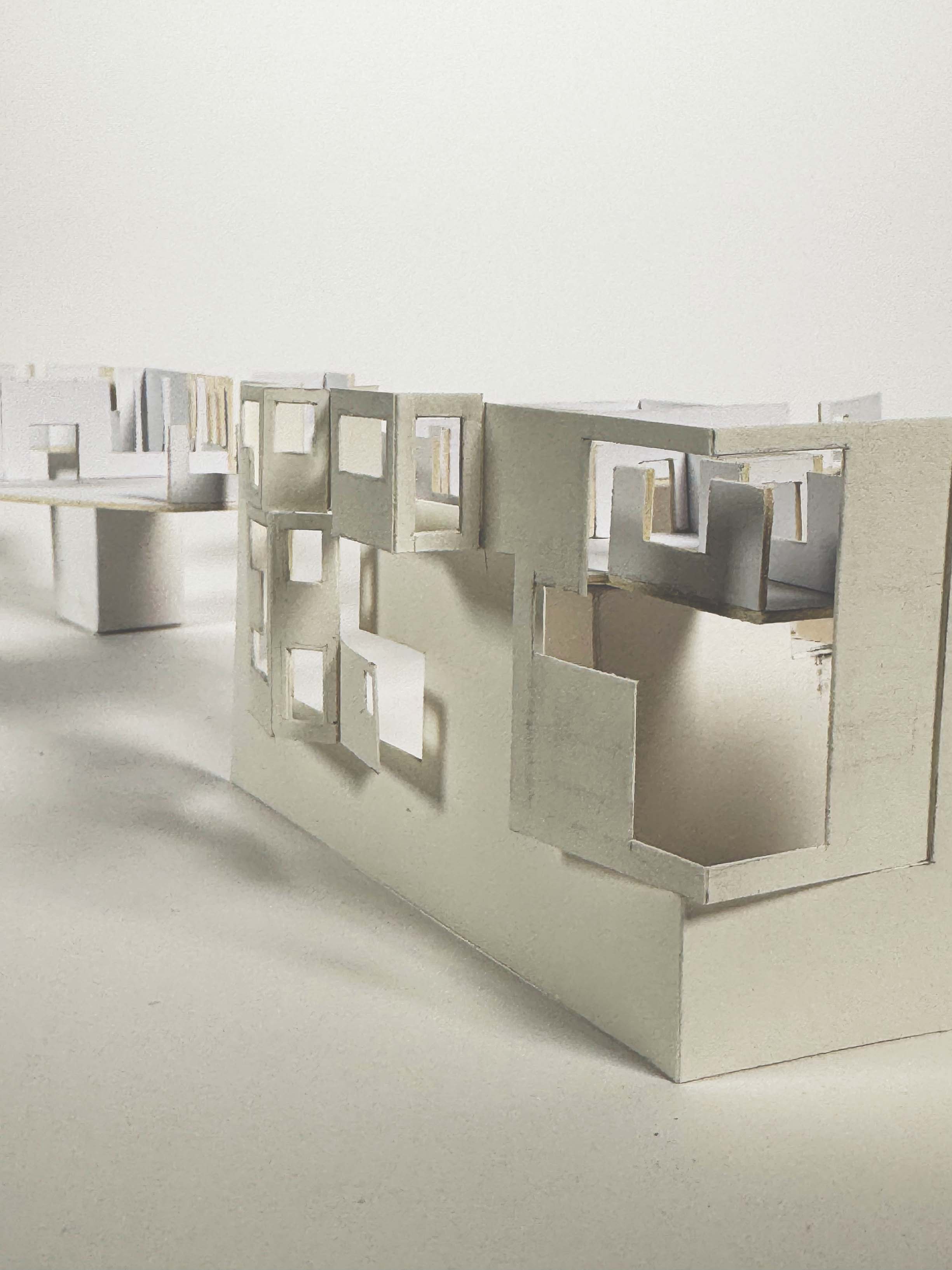 Model image of card maquettes 1:200 scale of the facade.
