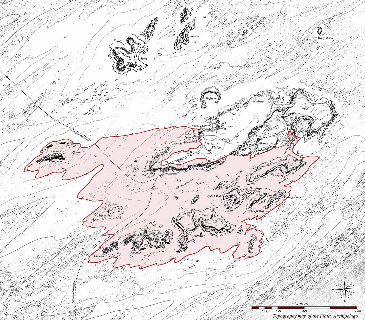 Topography map of the micro-territory - The Flatey Archipelago