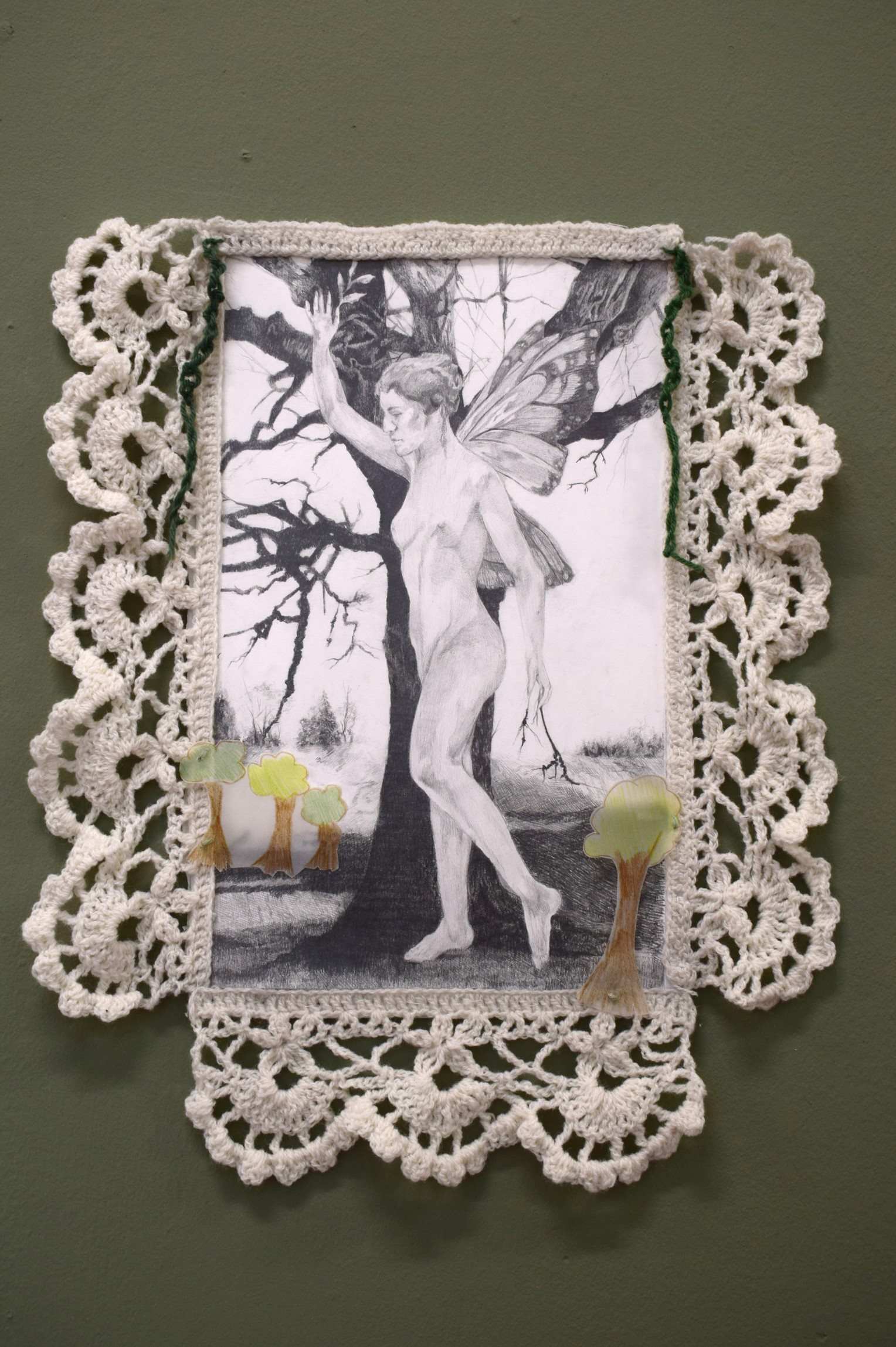 ‘Entry one-hundred re-imagined’ graphite on paper with mixed media embroidered attachments, 8.3 x 11.7 inches, 2025