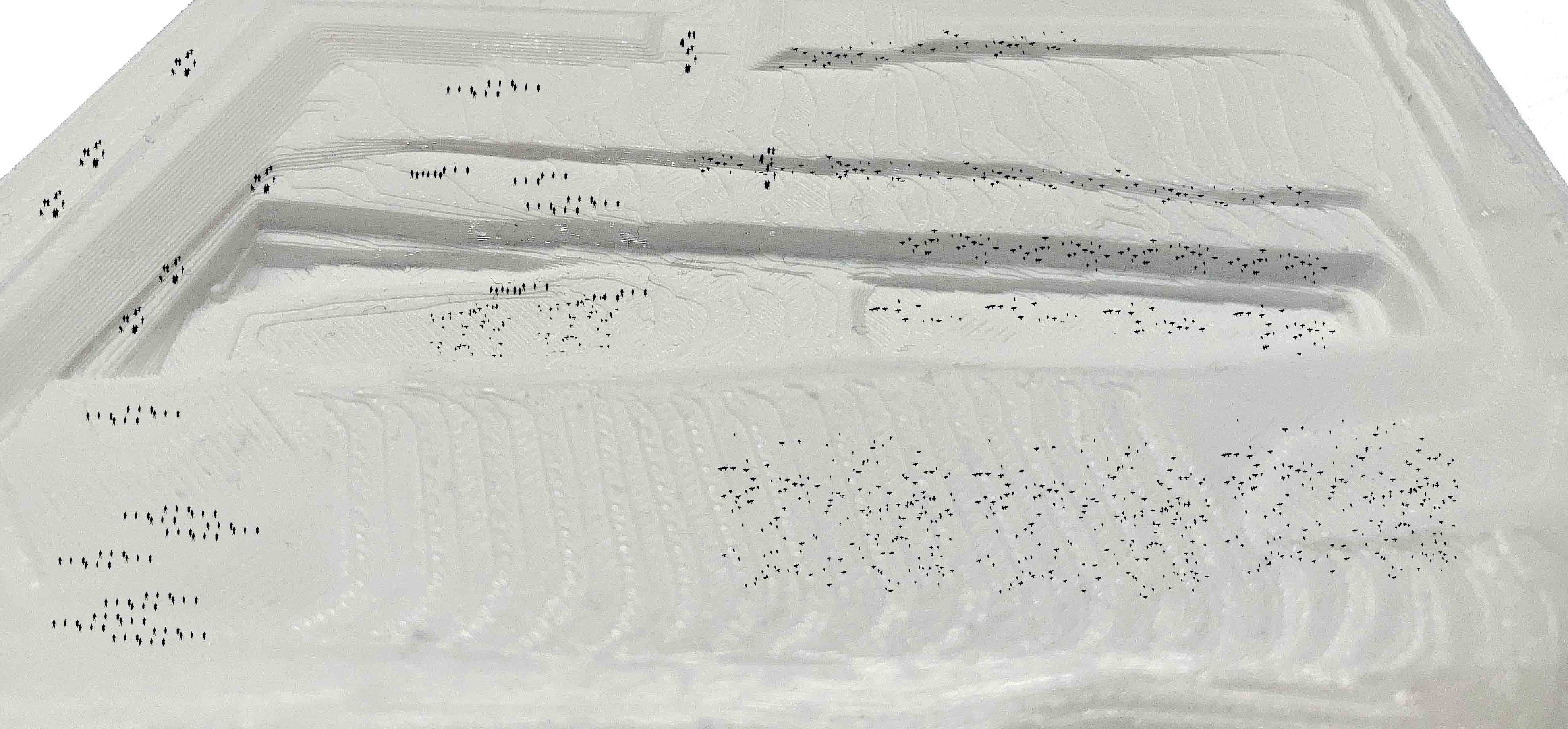 A close-up of the model inside the habitat.