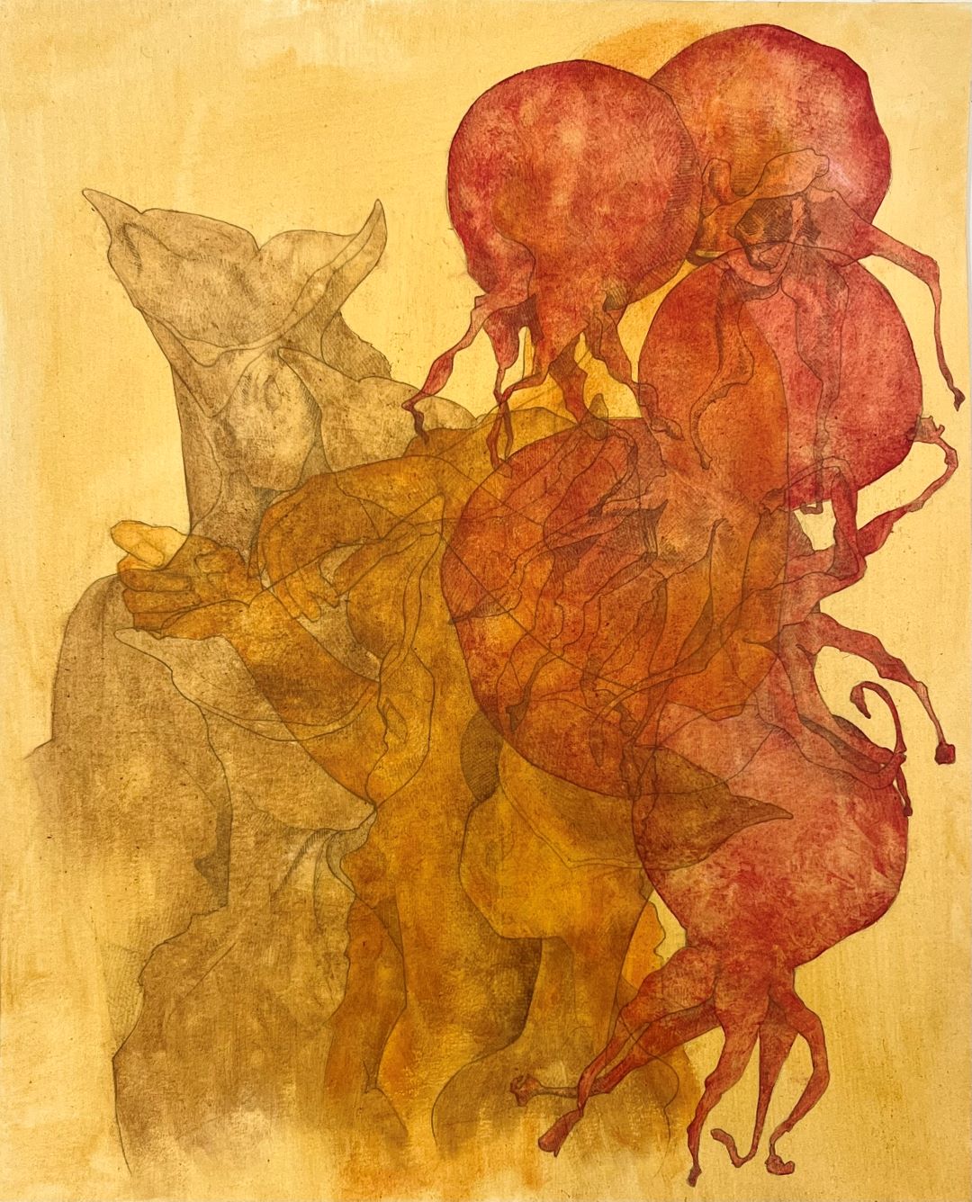 Painting featuring collage of natural forms.