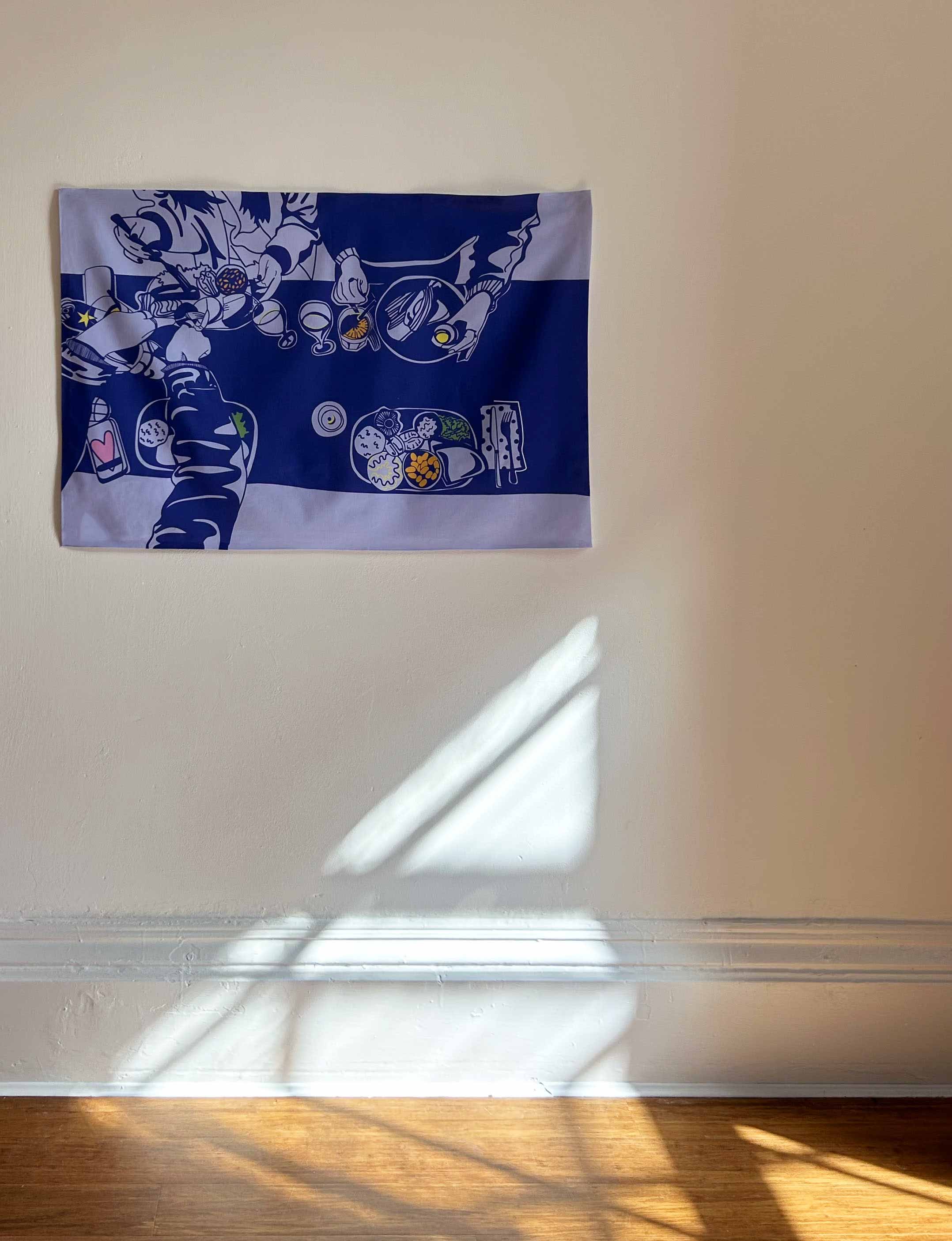 Digitally printed wall hanging based on a dinner party with friends