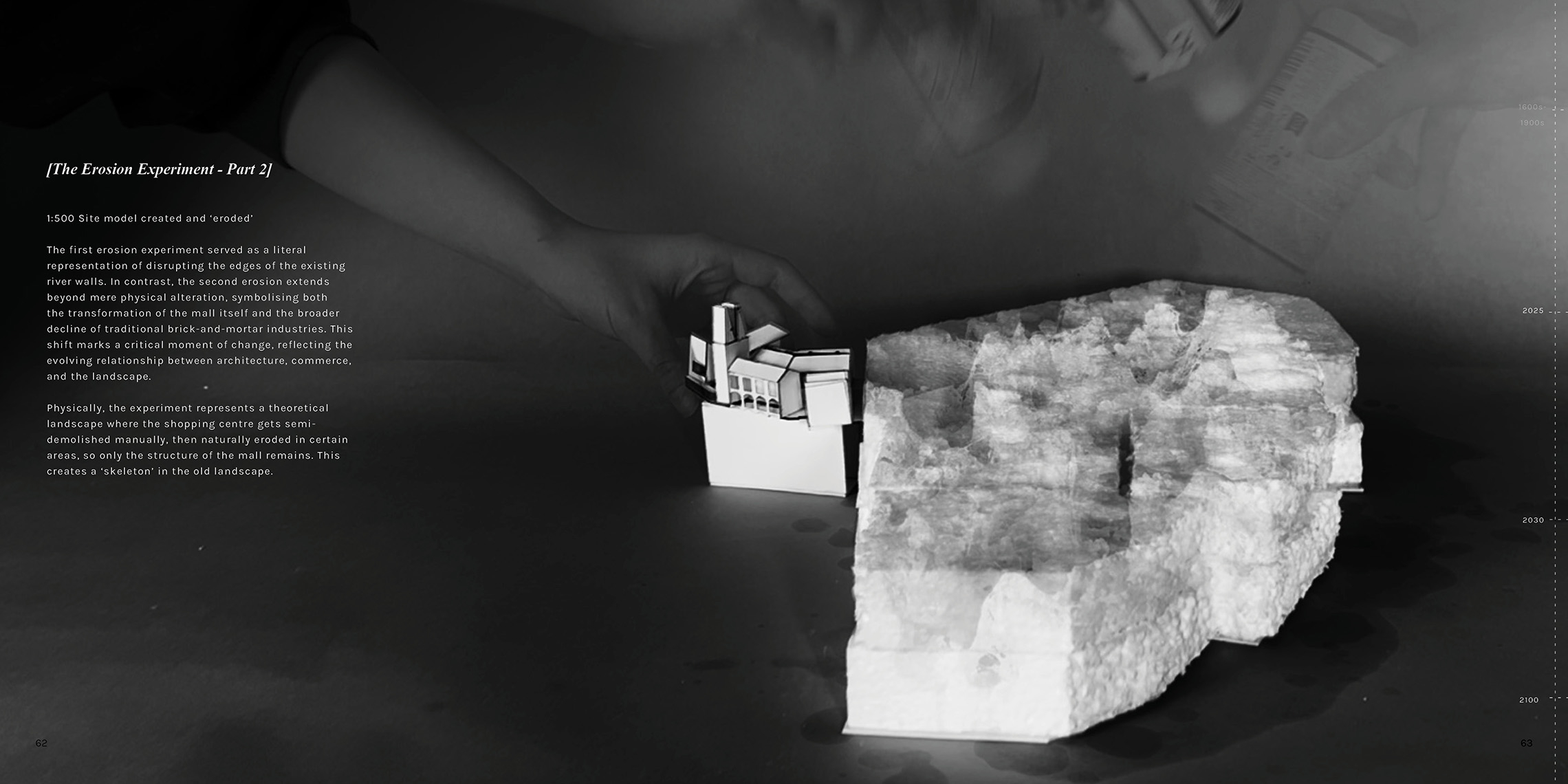 This is a collage of the model experimentation performed on the Foyleside Shopping Centre. This experimentation creates a hypothetical landscape of the ruins of the shopping centre. 