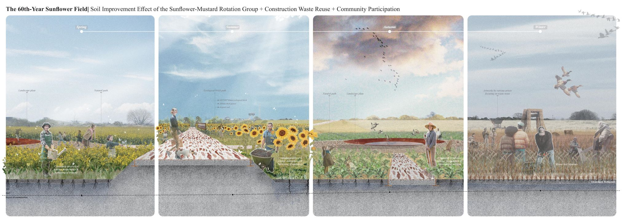 The 60th-Year Sunflower Field| Soil Improvement Effect of the Sunflower-Mustard Rotation Group + Construction Waste Reuse + Community Participation