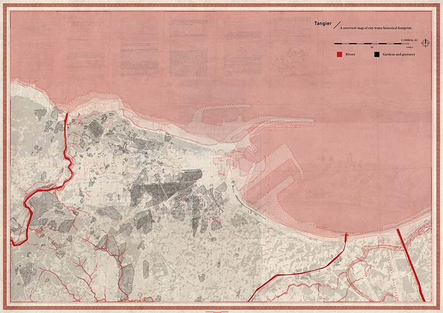 A overview map of city water historical footprint in Tangier.
