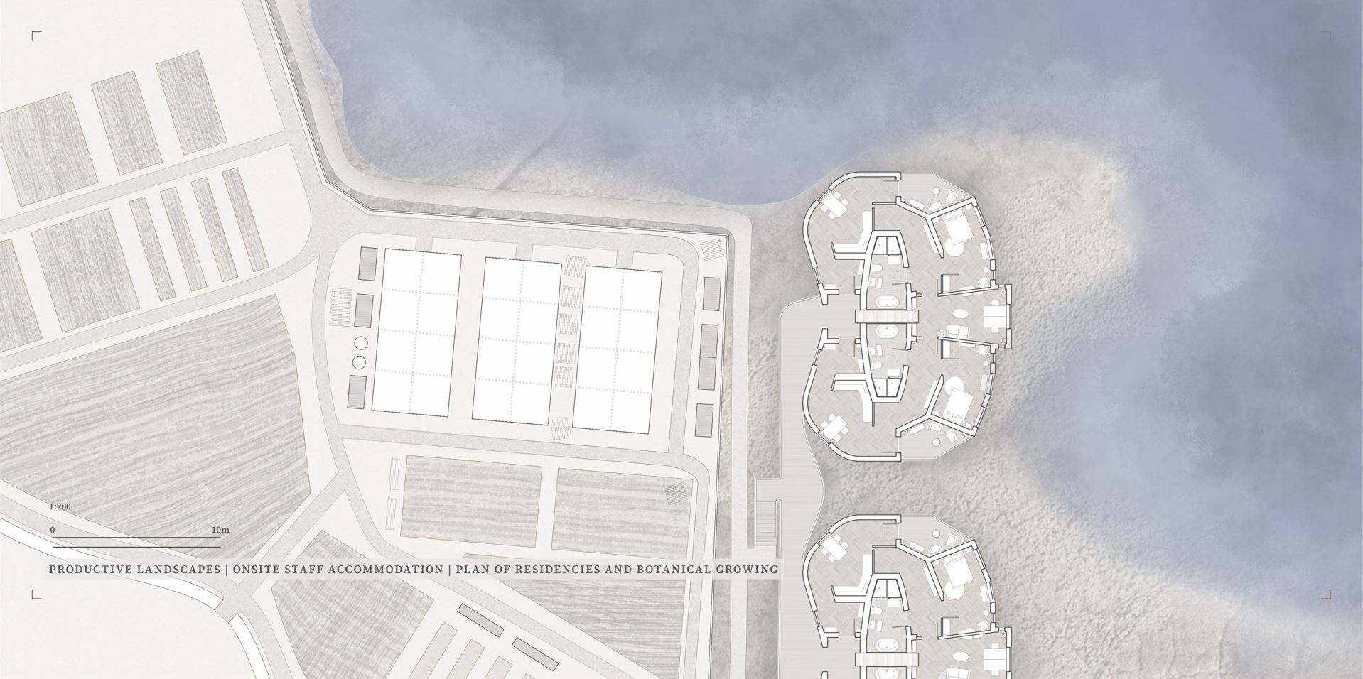 Plan drawing of accommodation and adjacent growing spaces