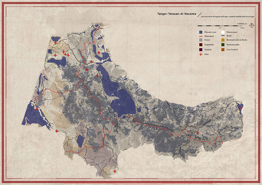 An overview of region soil type, annual rainfall and river type in Tanger-Tetouan-Al Hoceima.