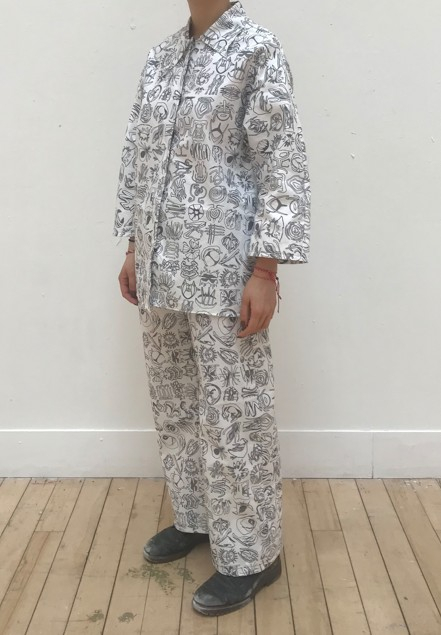 Glyph Suit, two-piece garment made from digitally printed calico