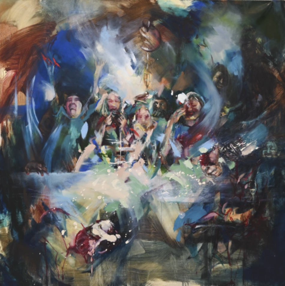 greens and blue abstract strokes