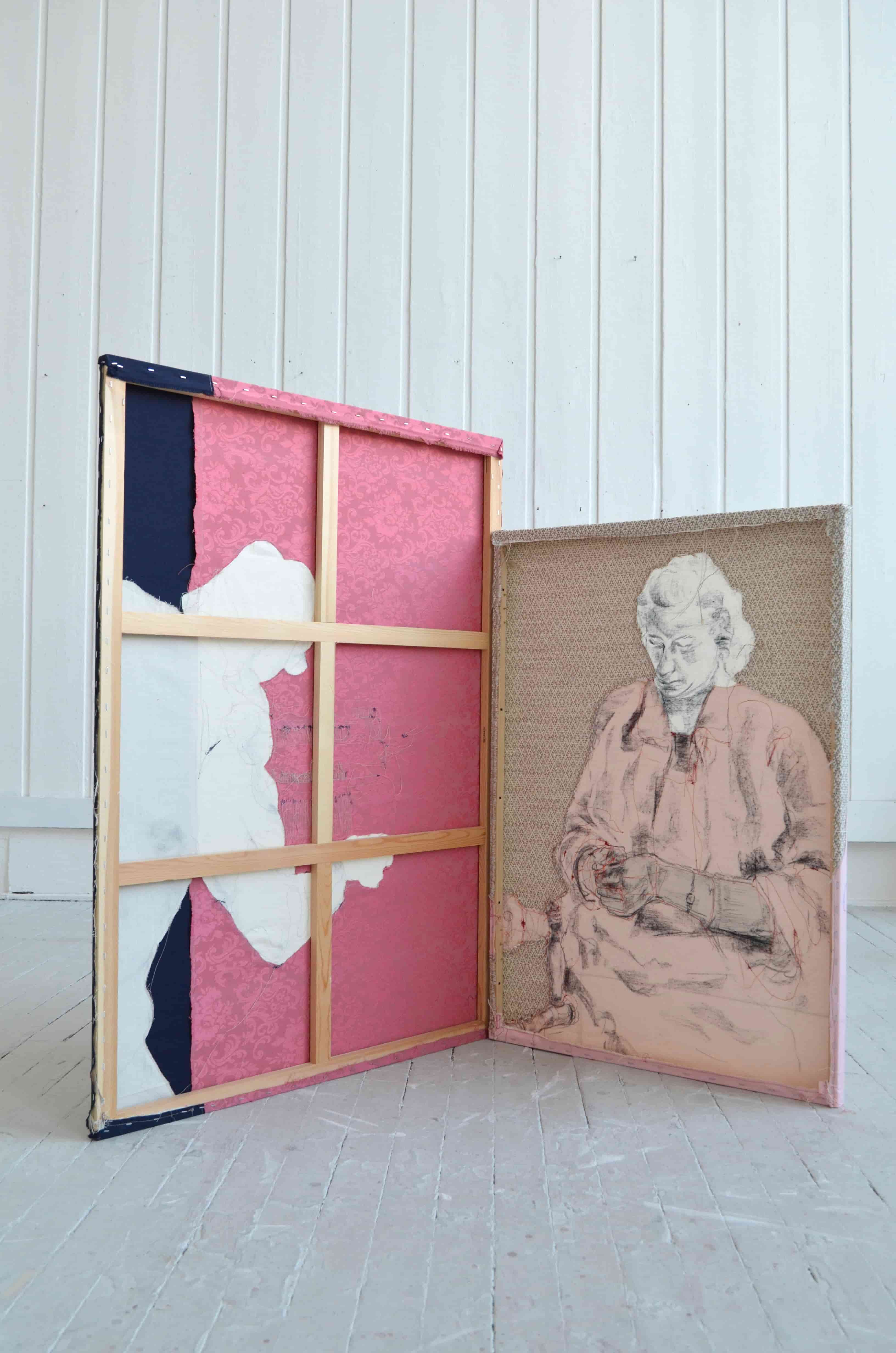 Two-panel Draught Screen made from patterned Fabric stretched on Frames