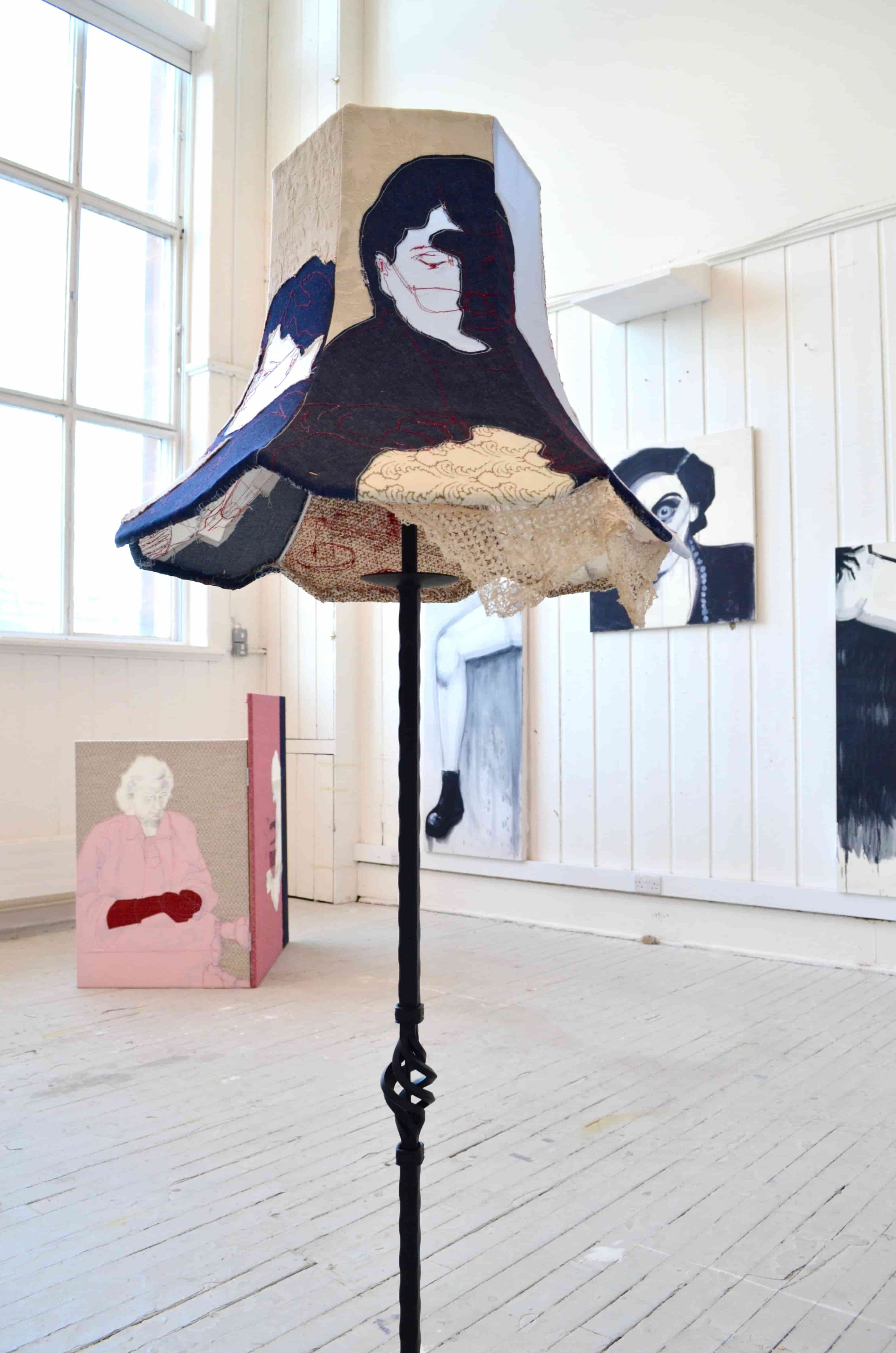 Upholstered Lamp ‘Maria’ with Draught Screen ‘Sheila Smith’ and Paintings by DaisyArkwright 