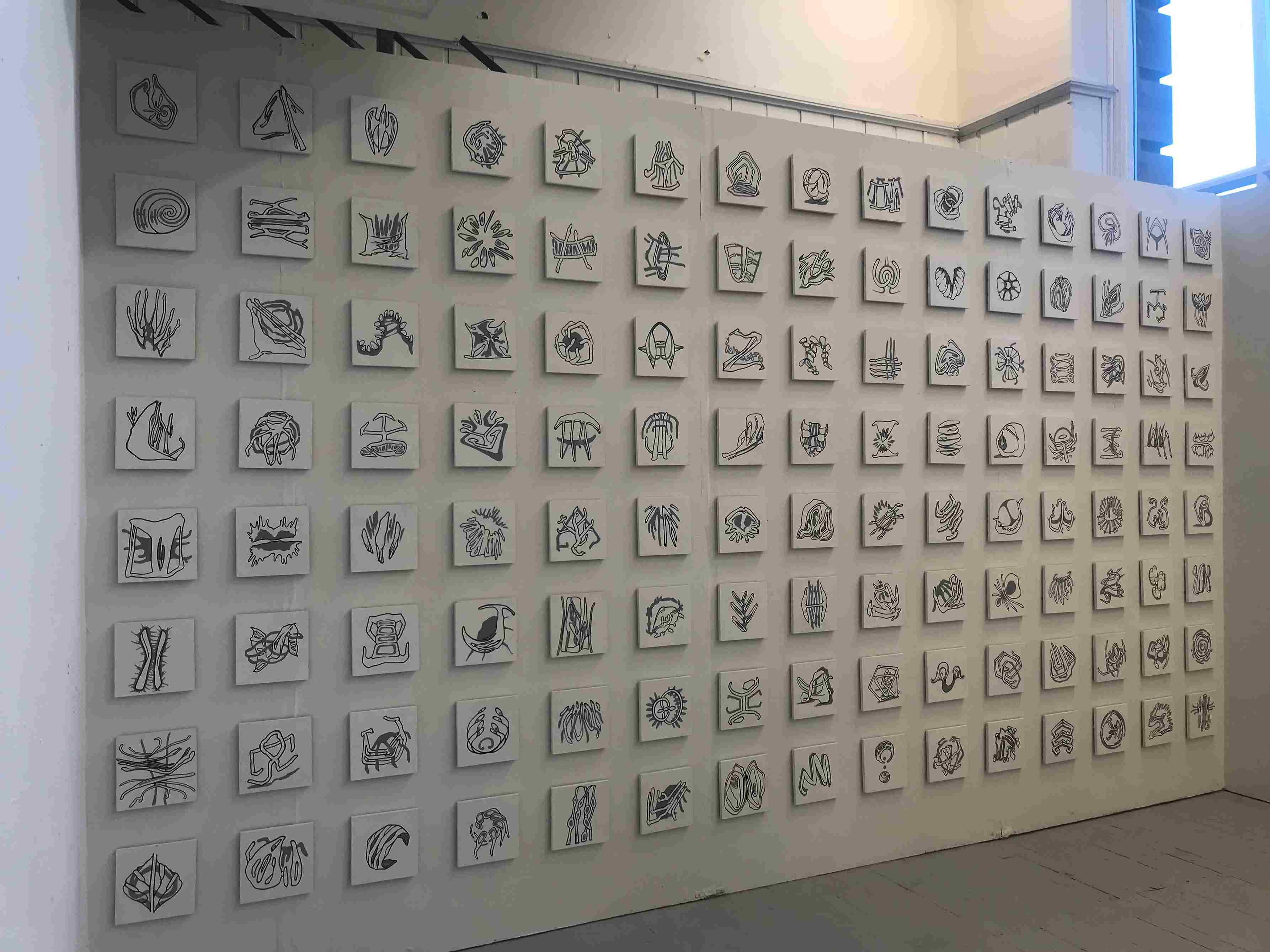 Aftoglyphs Installation, acrylic and ink on wood, 121 x 17cm x 17cm