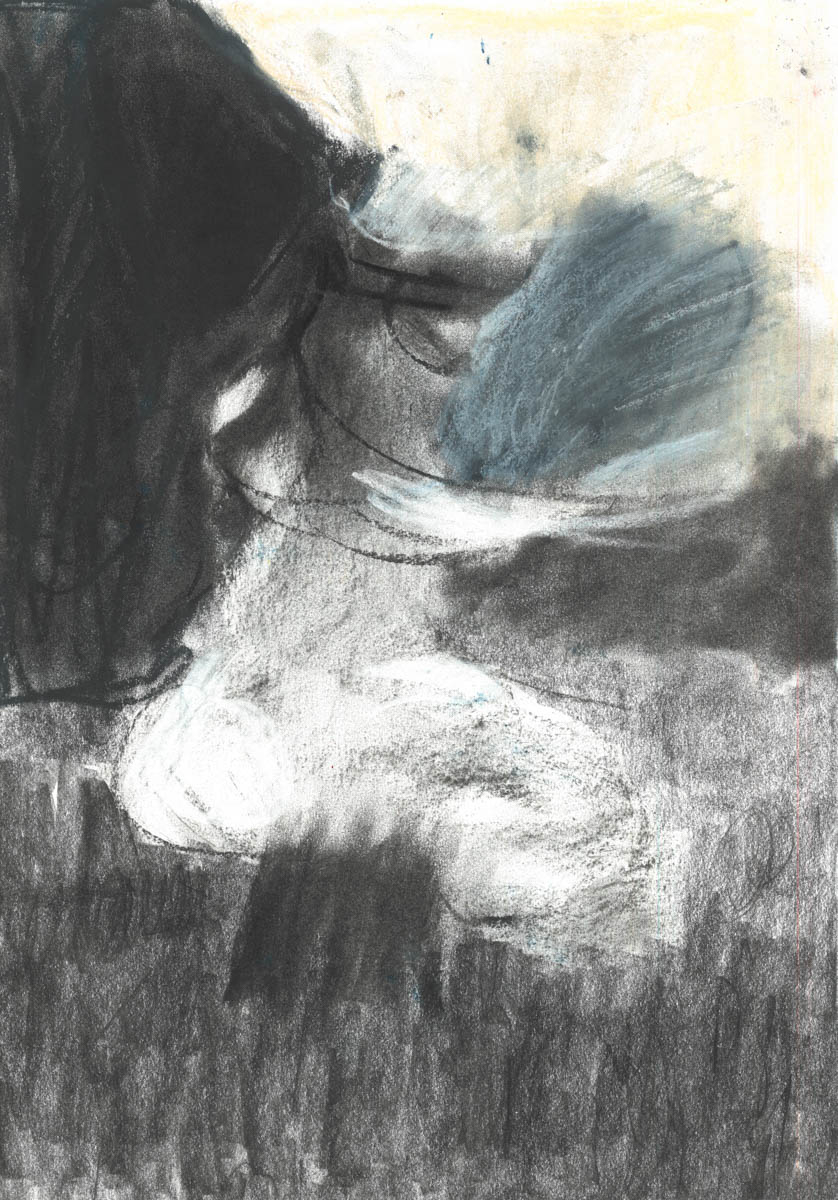 girl with long hair spinning in abstract natural landscape 