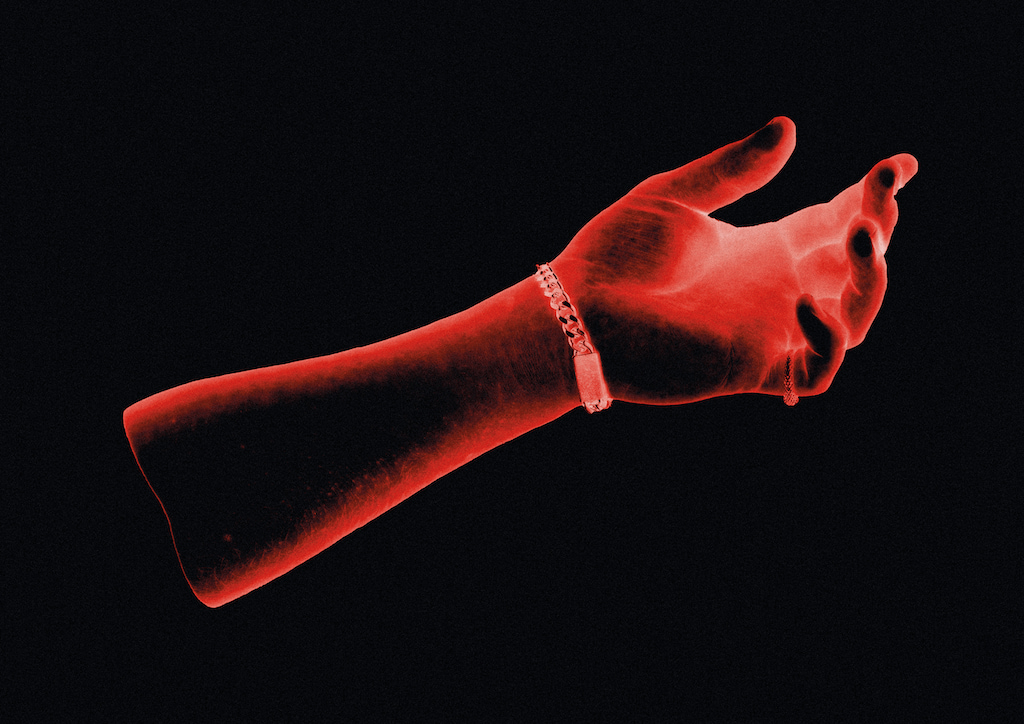 Severed hand with red and black gradient.