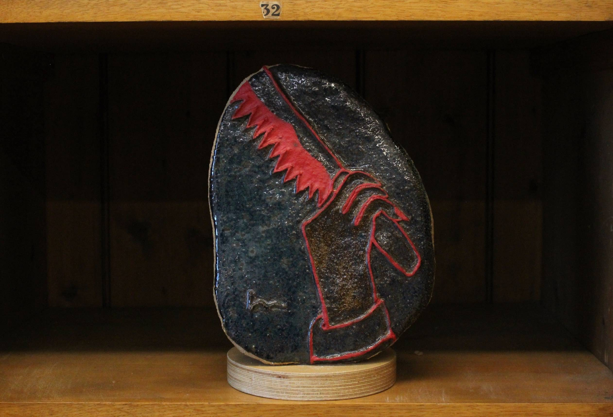Cave Painting 1: Blood (sympathy is a knife), Earthstone Crank Slab and Ceramic Glaze, 30x16cm, 2024
