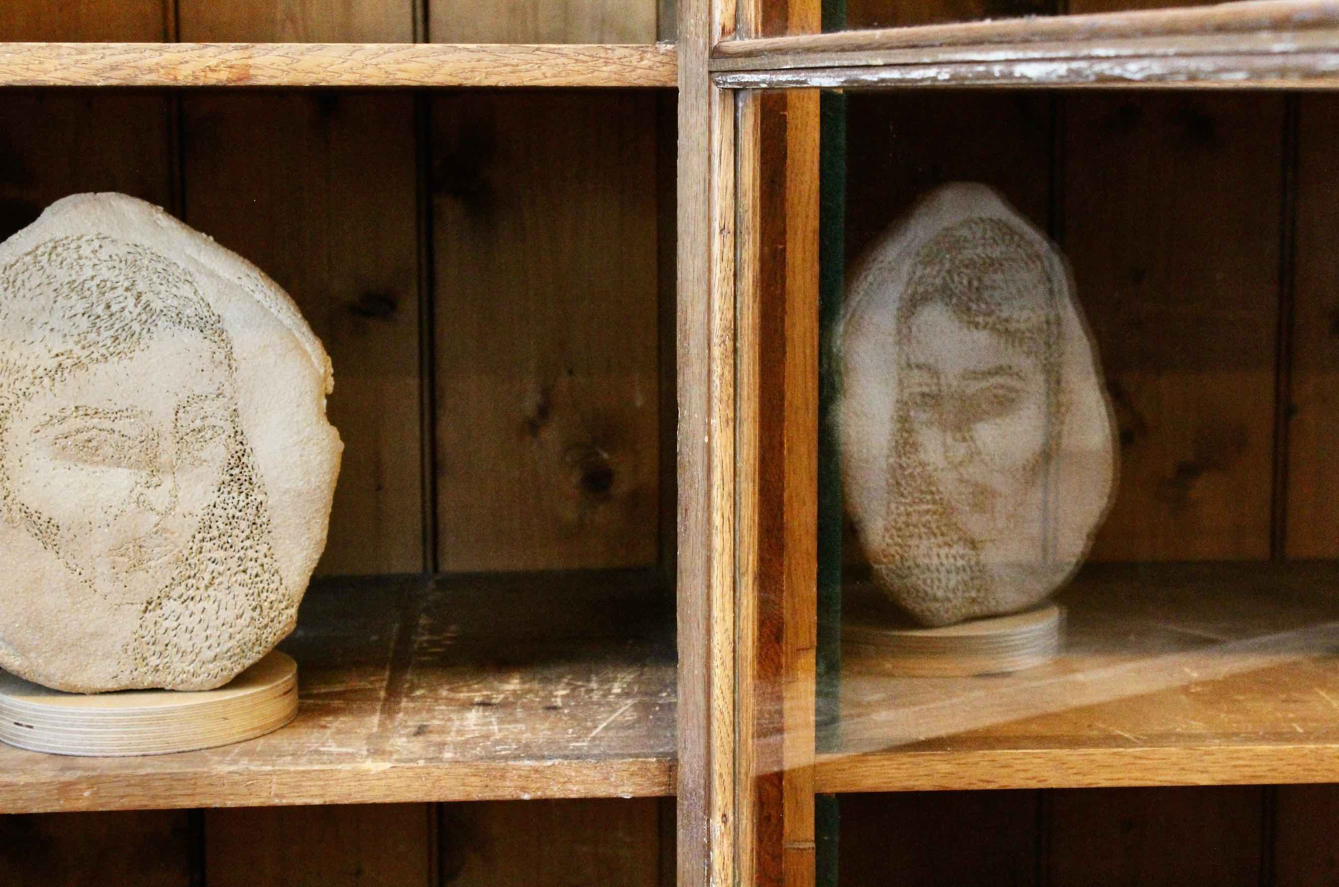 Cave Carving 2: Elizabeth//Margaret, Earthstone Crank Slab, 31x 22cm, 2024