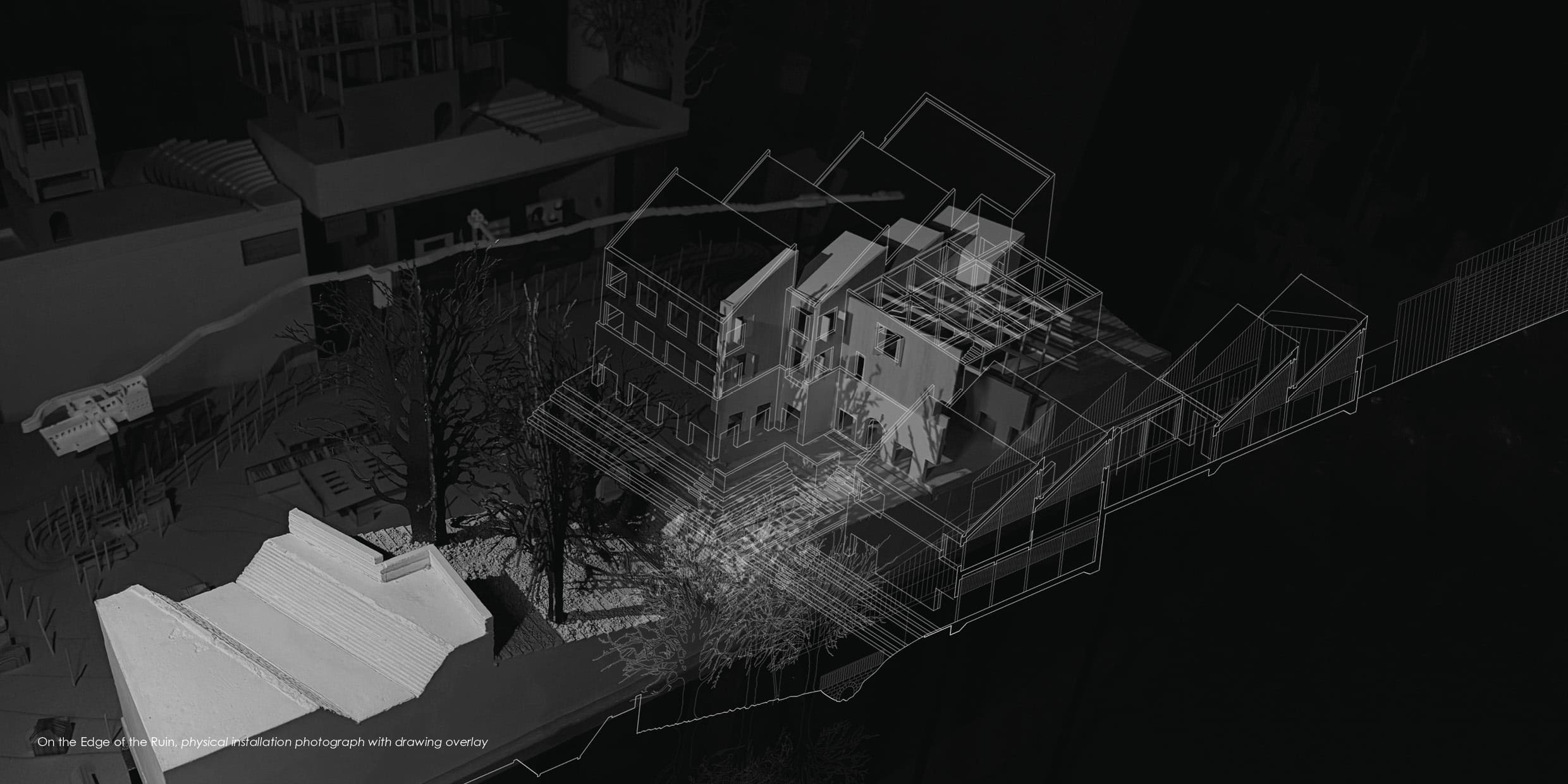 physical model with drawing overlays