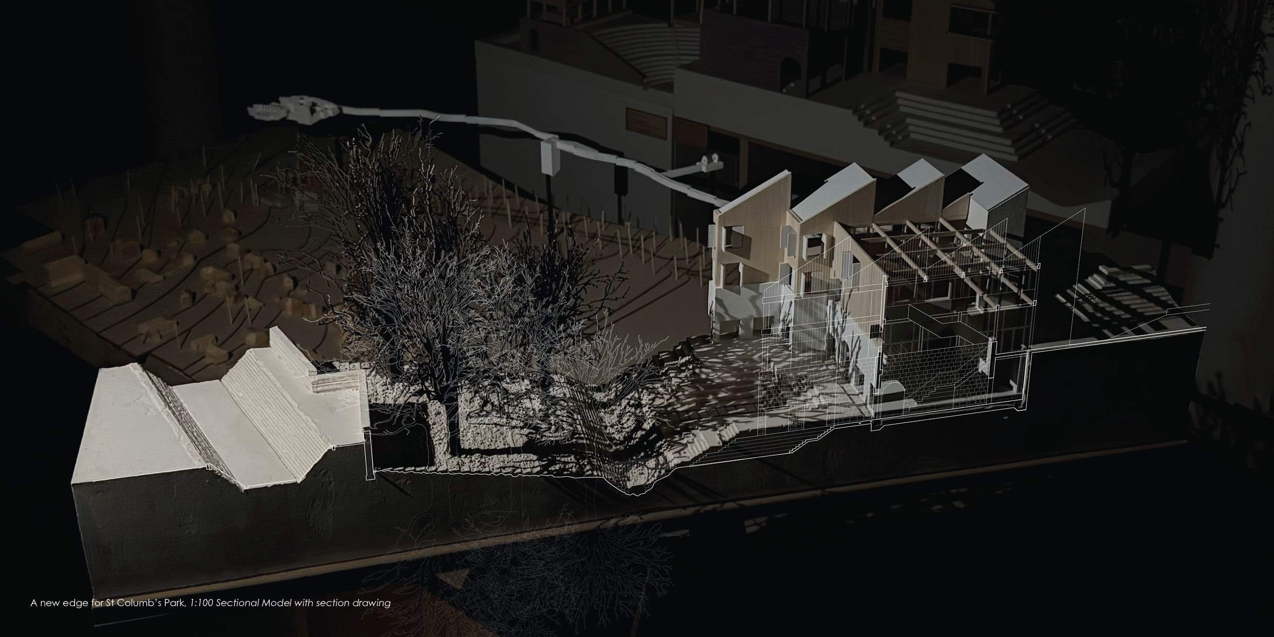 physical model with drawing overlays