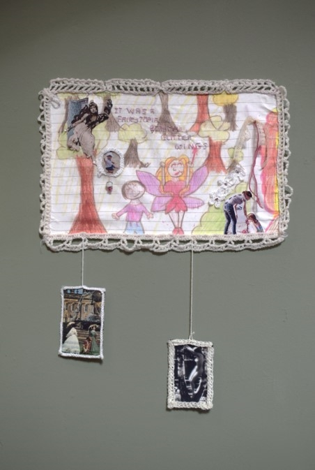 ‘It was a Fairytopia’, fabric collage with crocheted adornment, 16 x 10.8 inches 2025