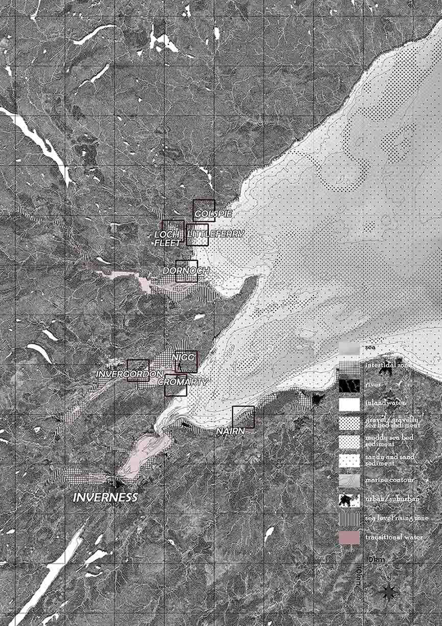 The positions of the selected coastal margins in the Moray Firth