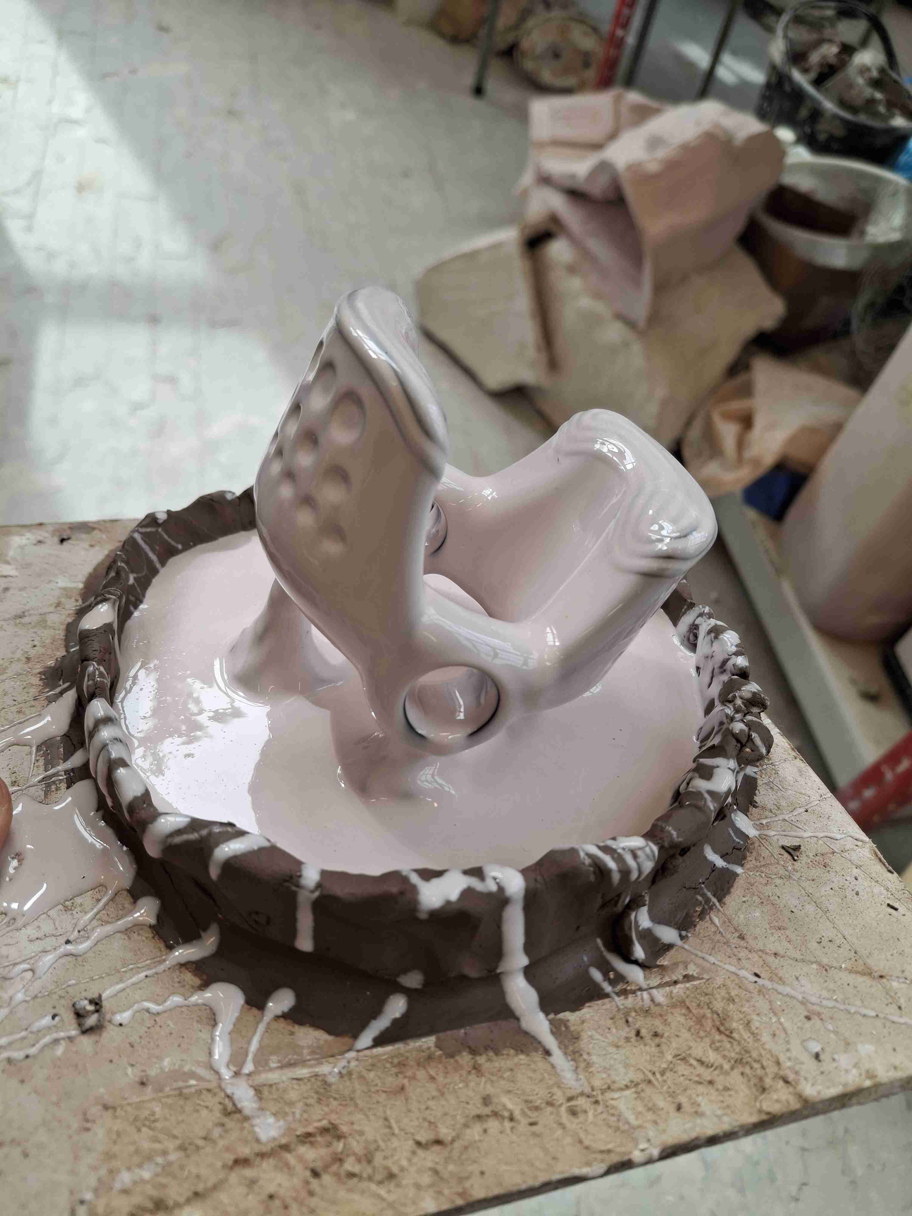 Casting the main body - it is covered in silicone.