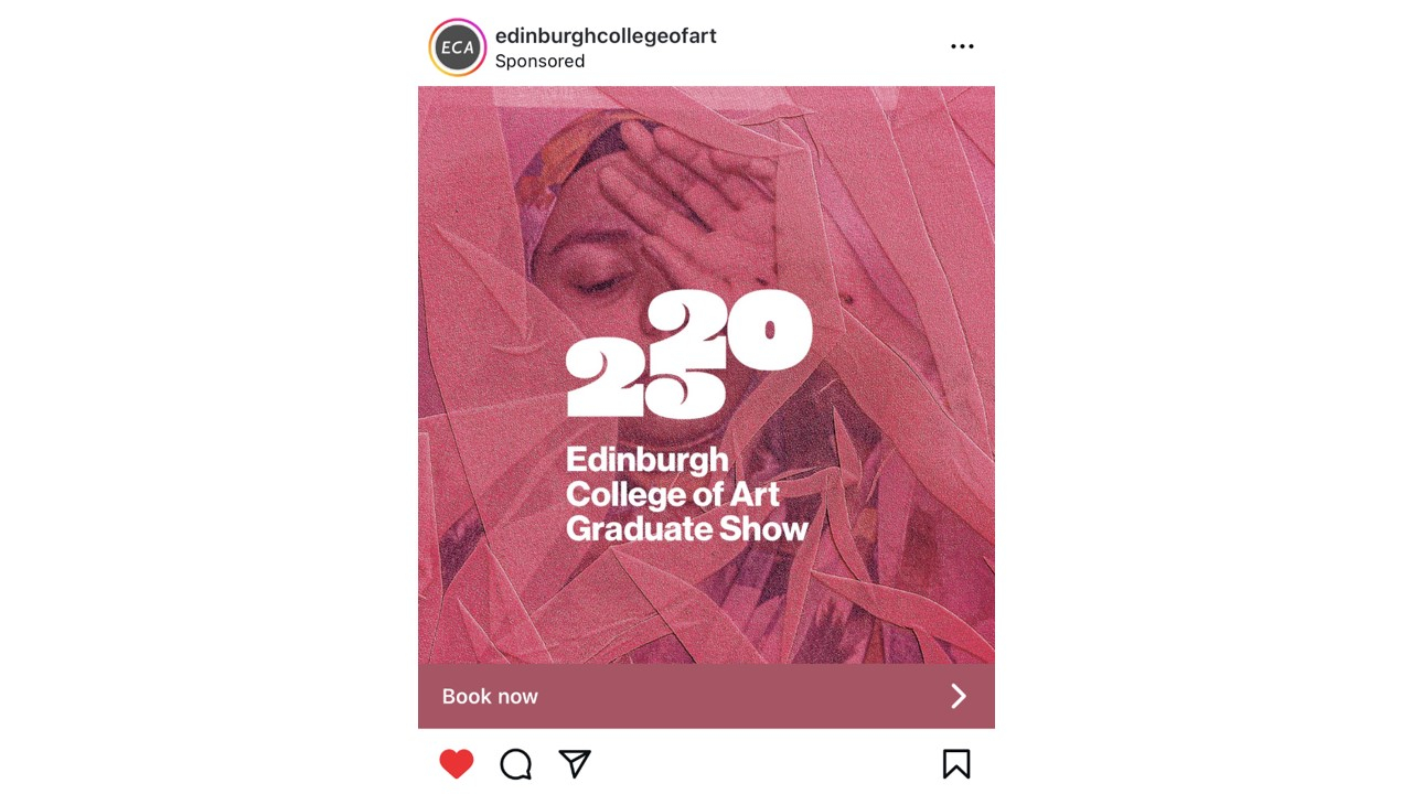 Screenshot from Instagram showing the promotion picture for advertising the graduate degree show