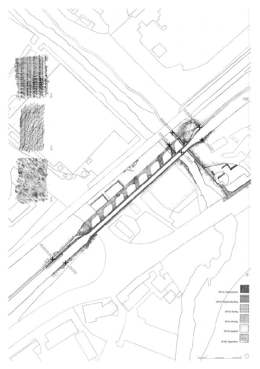 A plan showing the walk through Slateford Aqueduct and the experienced textures
