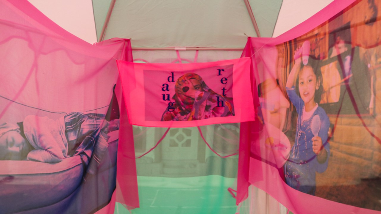 Close up of 3 photos printed onto fabric