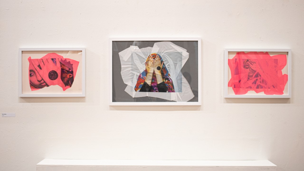 3 Frames with portraits printed on fabrics