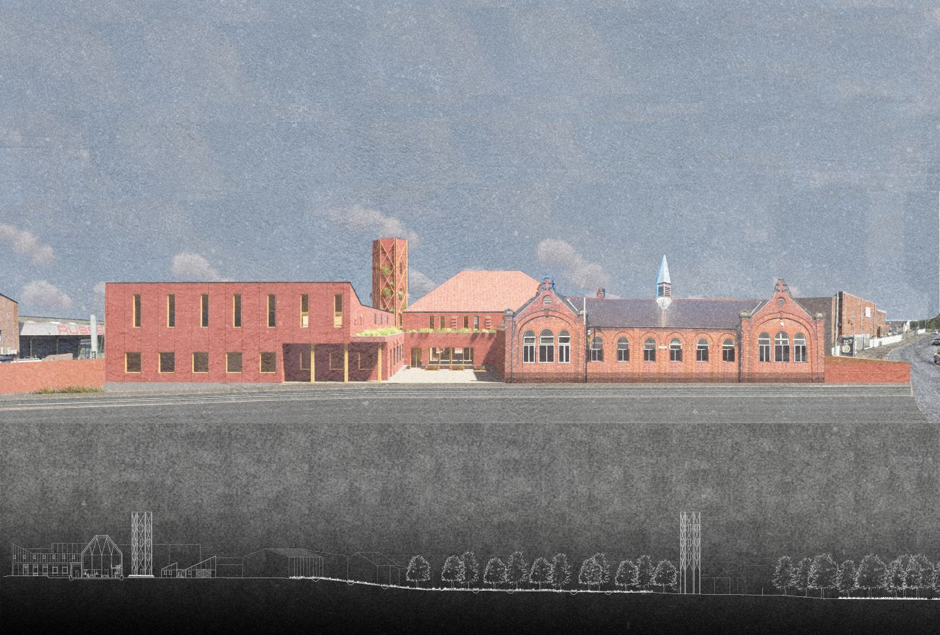 Visualisation of the Front Elevation of the Harvest Hall