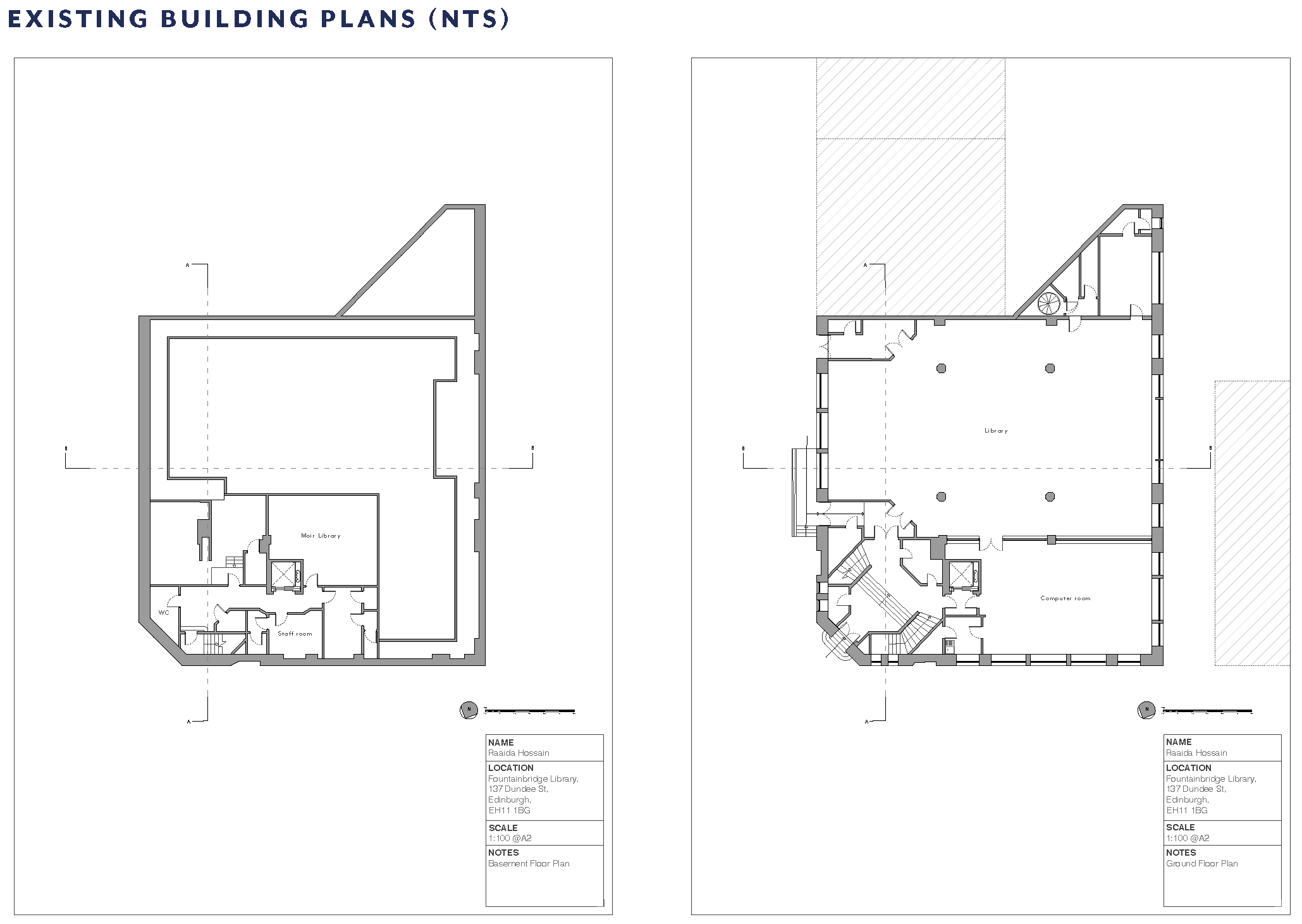 Existing basement and ground floor plans of Fountainbridge Library
