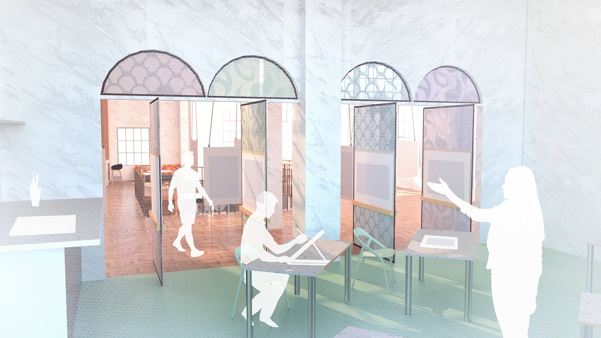 Rendered visual of workshop doors