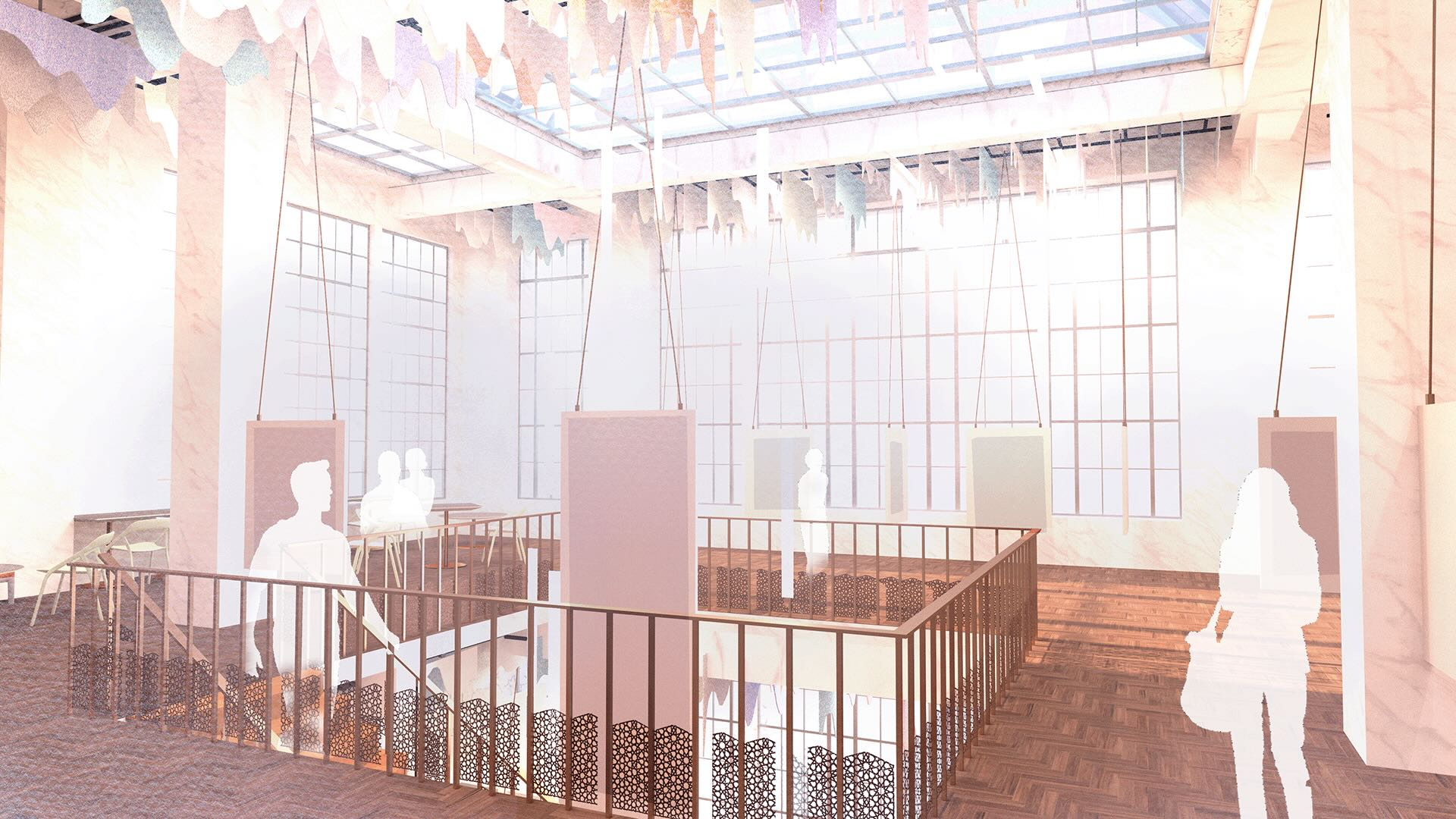 Rendered visual of upper gallery on first floor
