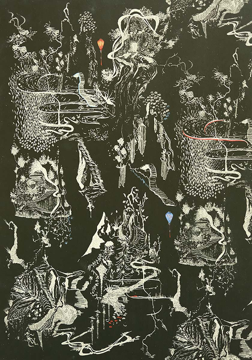 Screen printed wall panel with hand painted details