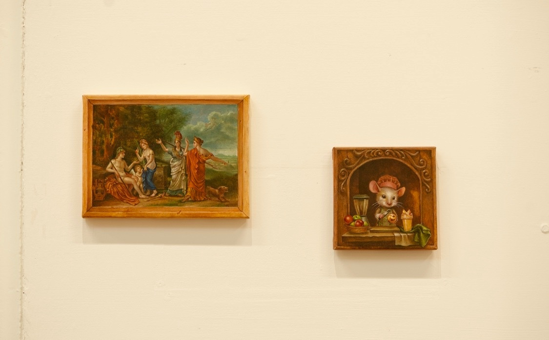 The Judgement of The Mouse (2025), Oil on Canvas, 18 x 24 cm. and 15 x 15 cm.