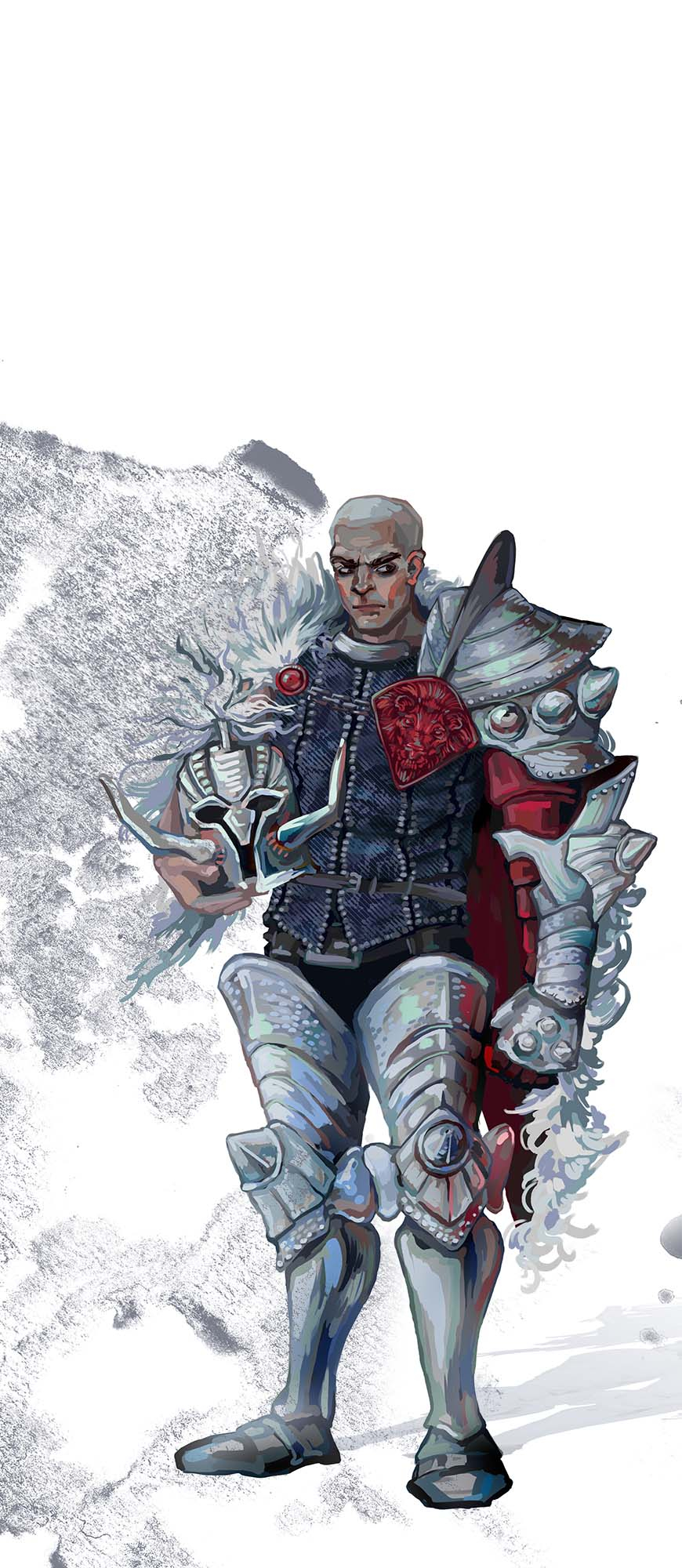 Knight with clothes embroidered pattern character design.