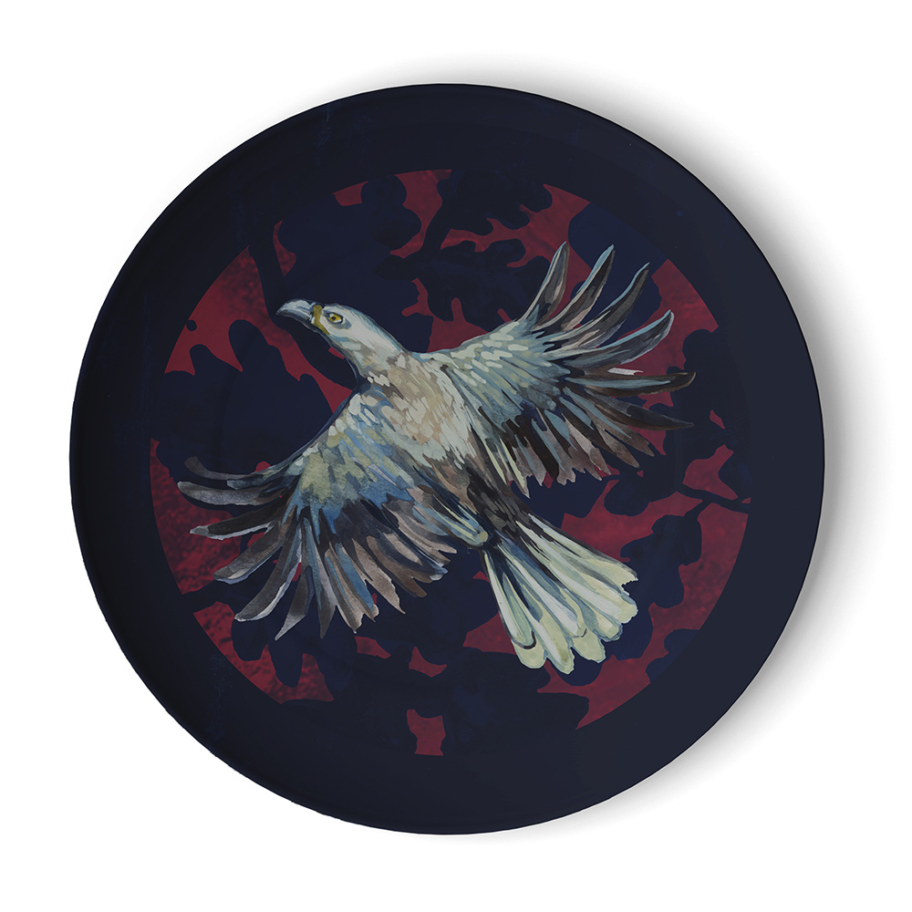 Plate with eagle design.