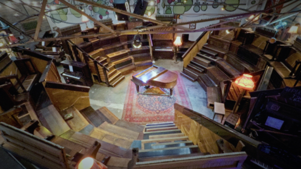 An amphitheater made out of pianos