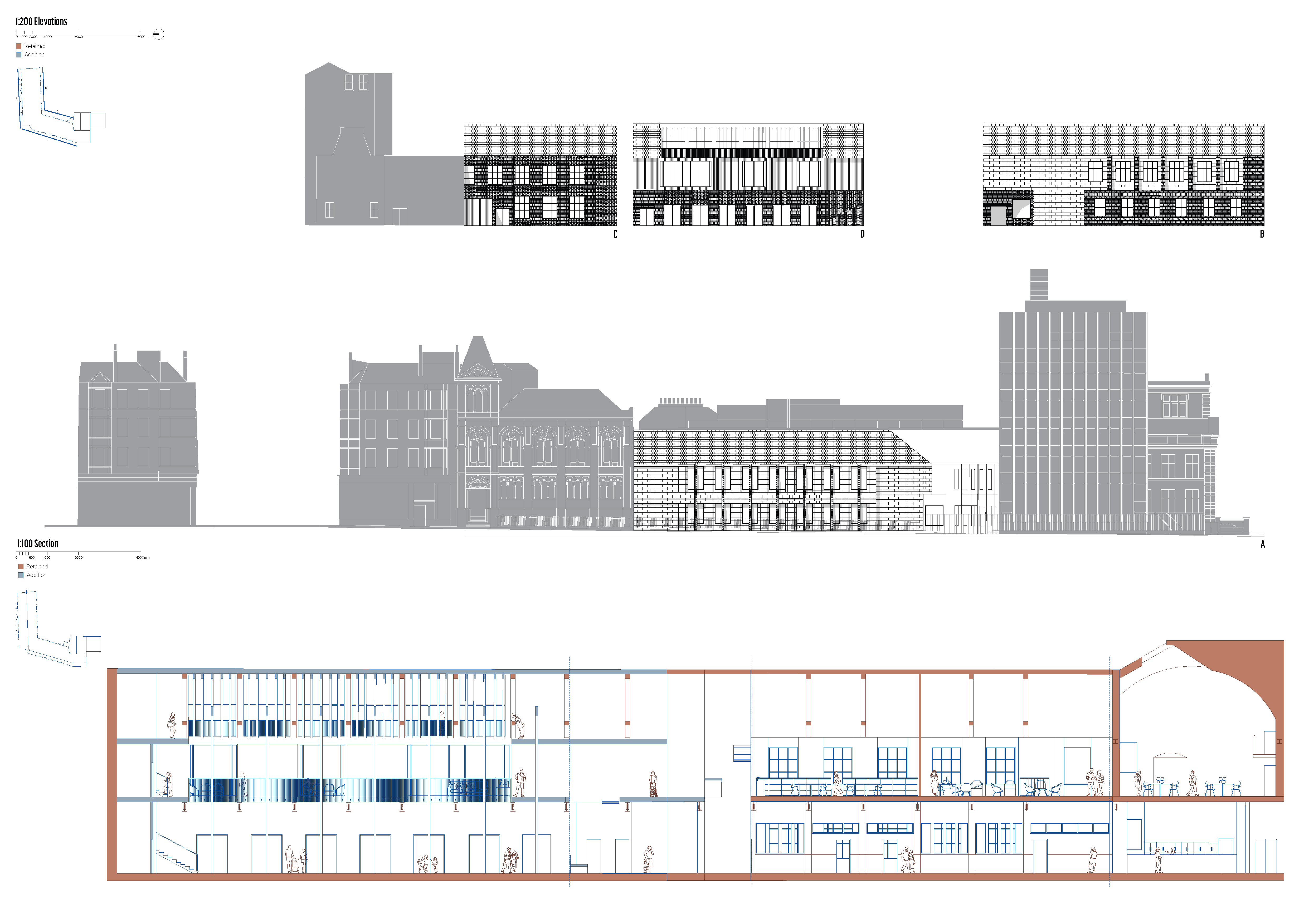 Elevations and Long Section